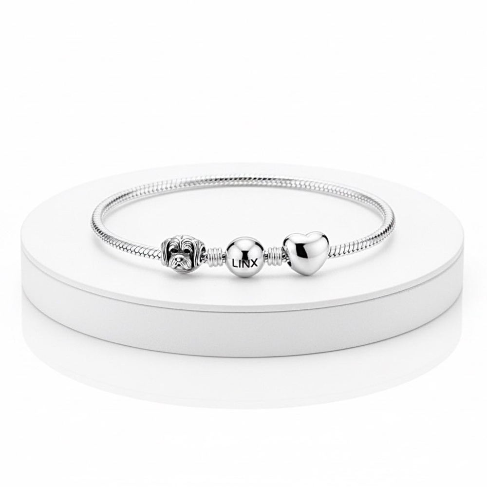 Linx Snake Chain Bracelet with Maltese Dog Themed Charms 925 sterling silver